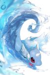  blurry commentary_request dragonair highres horezai horns no_humans pokemon pokemon_(creature) red_eyes single_horn solo water water_drop waves white_background 
