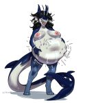  absurd_res anseriform anthro avian big_(disambiguation) bird blue_body blue_skin breasts female flipper_(disambiguation) genitals hi_res horn hyper pussy slime solo victim vore 