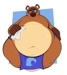  animal_crossing anthro apron apron_only balls belly big_balls big_butt blue_eyes bodily_fluids bootfromtv brown_body brown_fur butt canid canine clothing fur genitals male mammal moobs mostly_nude navel nintendo overweight raccoon_dog solo sweat tanuki tom_nook_(animal_crossing) video_games 