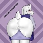  anthro big_breasts bodily_fluids bovid breasts butt caprine clothed clothing clothing_lift female genital_fluids genitals goat hi_res inprogress looking_at_viewer looking_back mammal mature_female panties presenting pussy pussy_juice solo toriel undertale_(series) underwear wet 