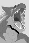  4_eyes absurd_res anthro bodily_fluids bust_portrait cheek_horn dragon glistening glistening_eyes glistening_tongue greyscale hi_res horn imperatorcaesar male monochrome mouth_shot multi_eye open_mouth portrait saliva saliva_on_tongue saliva_string sharp_teeth simple_background solo teeth tongue 