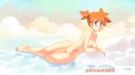  1girl barefoot blue_eyes breasts cleft_of_venus commentary completely_nude day english_commentary full_body highres lighthouse looking_at_viewer medium_breasts misty_(pokemon) navel nipples nude orange_hair outdoors parted_lips patreon_username pinup_(style) pokemon pokemon_(anime) pokemon_(classic_anime) pussy rock rtil short_hair short_ponytail solo uncensored water 