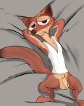  absurd_res anthro bottomless clothed clothing disney duke_weaselton flaccid genitals hands_behind_head hi_res illegaleel male mammal mustela mustelid musteline penis pubes shirt solo toothpick topwear true_musteline undershirt zootopia 