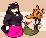  anthro antlers black_hair blonde_hair brown_body brown_fur catjam_(artist) catti_(deltarune) cervid clothing deltarune duo ear_piercing felid feline female fur hair horn mammal noelle_holiday piercing purse translucent translucent_clothing undertale_(series) video_games white_body white_fur 