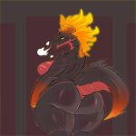  anthro big_butt black_body black_scales breasts butt dragon female fire flaming_hair huge_butt looking_at_viewer looking_back looking_back_at_viewer mature_female non-mammal_breasts nude polar_bear_artist pseudo_hair scales scalie thick_thighs 