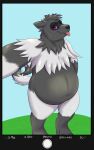  absurd_res anthro belly black_body black_fur digitigrade fur grey_body grey_fur hi_res male nintendo overweight pok&eacute;mon pok&eacute;mon_(species) purple_eyes selfie slightly_chubby tongue video_games zigzagoon 