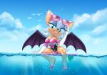  anthro armwear athorist big_breasts breasts chiropteran cleavage clothed clothing elbow_gloves female footwear gloves handwear hi_res mammal pencils_(artist) rouge_the_bat sandals sega solo sonic_the_hedgehog_(series) surfboard wings 
