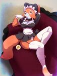  anthro breasts canid canine clothing collar disney female fox furboz furniture garter_straps gloves handwear hi_res lying maid_marian maid_uniform mammal nipple_outline panties panty_shot robin_hood_(disney) sofa solo stirrup_stockings underwear uniform 