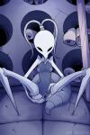  2022 2:3 anthro arthropod breasts detailed_background female front_view full-length_portrait genitals grey_body hi_res hollow_knight insect iselda_(hollow_knight) nipples non-mammal_breasts non-mammal_nipples nude portrait presenting presenting_pussy pussy seyerusednsfw sitting solo spread_legs spread_pussy spreading team_cherry video_games 