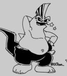  anthro blush claws feet golvis invalid_tag male monochrome musclegut navel ocdean one_eye_closed outie_navel slightly_chubby solo star tail toe_claws wink 