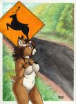  anthro breasts cervid female lilbluefoxie mammal road sign solo 