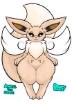  2022 angel_the_eevee anthro brown_body brown_fur canid canine digital_media_(artwork) eevee female fur hi_res humanoid looking_at_viewer mammal nintendo nude pok&eacute;mon pok&eacute;mon_(species) ryugadaisukidesu short_stack simple_background solo thick_thighs tuft video_games wide_hips wings 