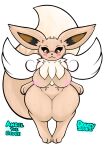  2022 angel_the_eevee anthro big_breasts breasts brown_body brown_fur canid canine digital_media_(artwork) eeveelution female fur genitals hi_res looking_at_viewer mammal nintendo nude pok&eacute;mon pok&eacute;mon_(species) pussy ryugadaisukidesu short_stack simple_background solo thick_thighs tuft video_games wide_hips wings 