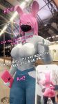  3d_(artwork) 4k 9:16 absurd_res anthro cellphone chest_tattoo clothing covering covering_mouth dialogue digital_media_(artwork) female first_person_view fur hair hi_res long_ears ludexus metro_station muscular muscular_anthro muscular_female phone pink_body pink_fur pink_hair solo source_filmmaker sweater tattoo topwear train_station wallet white_body white_skin zafy_takada_(ludexus) 