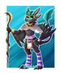  4_ears 5:6 absurd_res anthro avali avarien borg clothed clothing egyptian feathers feet female fur hi_res looking_at_viewer multi_ear simple_background solo winged_arms wings 
