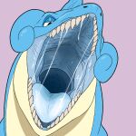  1:1 absurd_res ambiguous_gender blue_body blue_tongue bodily_fluids front_view glistening glistening_tongue hi_res imperatorcaesar lapras looking_at_viewer mouth_shot narrowed_eyes nintendo open_mouth pok&eacute;mon pok&eacute;mon_(species) saliva saliva_string sharp_teeth simple_background solo teeth tongue video_games yellow_body 