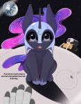  absurd_res chapaevv digital_media_(artwork) earth english_text equid equine female feral first_person_view friendship_is_magic hair hasbro hi_res horn human_pov looking_at_viewer mammal moon my_little_pony nightmare_moon_(mlp) planet solo space spacecraft text vehicle winged_unicorn wings 