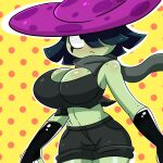  1:1 absurd_res anthro big_breasts black_hair bottomwear breasts cleavage clothed clothing crop_top electronic_arts elemental_creature eyeshadow female fungi_fauna fungus gloves hair handwear hat headgear headwear hi_res makeup midriff nightcap_(pvz) plants_vs._zombies plants_vs._zombies_heroes popcap_games rbismut scarf shirt shorts solo topwear video_games 