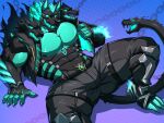 3_heads 5_fingers abs absurd_res anthro belt biceps black_belt black_body black_bottomwear black_clothing black_pants black_tail blue_body blue_claws bottomwear canid canid_demon canine canis cerberus_(fortnite) claws clothing demon digital_media_(artwork) drks epic_games fangs fingers fortnite glowing glowing_eyes hair hellhound hi_res living_tail looking_at_viewer male mammal multi_head muscular muscular_anthro muscular_male mythological_canine mythological_creature mythology nipples pants pecs solo tail teeth topwear unusual_anatomy unusual_tail