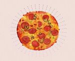  cheese food food_focus grey_background kakino_tanene mushroom no_humans original pepperoni pepperoni_pizza pizza 