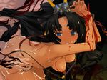  1girl bdsm bent_over black_hair bleeding blood blue_eyes breasts cum cum_on_ass cum_on_body cum_on_lower_body doggystyle game_cg guro hetero injury kurohime_(rance) linked_piercing medium_breasts nipple_piercing nipple_rings nipples orion_(orionproject) piercing rance_(series) sengoku_rance sex solo_focus stake tan torso_grab torture 