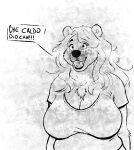 anthro bear big_breasts breasts clothed clothing female fully_clothed hi_res italian_text mammal shirt simusart slightly_chubby smile solo speech_bubble t-shirt text topwear
