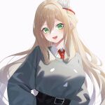  1girl blonde_hair green_eyes highres looking_at_viewer open_mouth school_uniform solo tower_of_fantasy yan_miao_(tower_of_fantasy) 