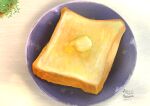  airihanezora artist_name bread bread_slice butter clip_studio_paint_(medium) dated food food_focus no_humans original plant plate potted_plant star_(symbol) table toast 