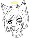 anthro canid canine canis collar facial_piercing halo low_res mammal matyasfluffy nose_piercing piercing solo solo_focus spiked_collar spikes tattoo wolf