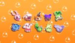  :3 body_fur budmon colored_sclera colored_skin digimon digimon_(creature) digitama egg english_commentary green_skin gummymon horns koromon mochimon orange_background orange_fur orange_sclera pagumon pink_skin pixel_art red_eyes sharp_teeth single_horn sleeping tanemon teeth ticosanchezz tokomon tunomon wanyamon yarmon 