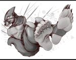  5_toes angry anthro barefoot bdsm black_bars bondage bottomwear bound canid canine canis captured claws clothing fantasy feet foot_fetish foot_focus footwear haa hands_behind_back humanoid_feet kredri legs_up letterbox lying male mammal muzzle_(object) on_back plantigrade restraints rope shaded sitting socks soles solo stirrup_socks submissive submissive_male tickle_torture tickling toes wolf z'nth 