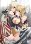  2girls anus aqua_eyes bismarck_(kancolle) black_panties blonde_hair blue_eyes breasts brown_gloves censored collar commission detached_sleeves elbow_gloves female_pubic_hair fingerless_gloves gloves grey_thighhighs hair_between_eyes iowa_(kancolle) kantai_collection large_breasts long_hair metal_collar military_uniform mosaic_censoring multiple_girls navel open_mouth panties panties_around_one_leg partially_undressed pubic_hair pussy skeb_commission spread_legs spread_pussy star-shaped_pupils star_(symbol) striped_clothes striped_thighhighs symbol-shaped_pupils thighhighs underwear uniform vertical-striped_clothes vertical-striped_thighhighs yuri z_(knkr1025) 