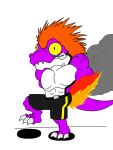  alpha_channel anthro belt bodily_fluids bottomwear burning butt_on_fire clenched_teeth clothed clothing dinosaur dromaeosaurid fire male muscular muscular_male pain pants reptile scalie smoke solo tail tears teeth theropod topless utahraptor zetaby2594 