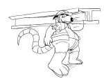 2024 anthro armor belly bottomwear brok_the_investigator clothing construction_worker cowcat_games generic_rat_(brok_the_investigator) hard_hat headgear helmet male mammal mandofeovg murid murine overweight overweight_male rat rodent shorts simple_background smile solo tattoo white_background