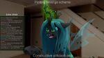  angry arthropod basement changeling chat_box door english_text fangs female feral friendship_is_magic gesture glowing glowing_horn hand_gesture hasbro hi_res horn inside jerma985 livestream my_little_pony pointing queen_chrysalis_(mlp) snarling solo stairs teeth text vikriviri 