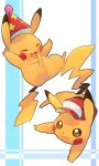  animal_focus brown_eyes closed_eyes closed_mouth full_body happy hat looking_ahead no_humans open_mouth party_hat pikachu pokemon pokemon_(creature) print_headwear red_hat smile star_(symbol) star_print star_print_hat super_smash_bros. ukata 