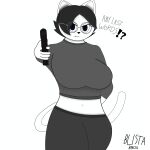  1:1 2024 aiming_at_viewer angry anthro black_and_white blista_kanjo breasts clothed clothing digital_drawing_(artwork) digital_media_(artwork) domestic_cat eyewear felid feline felis female glasses gun hi_res holding_object holding_weapon looking_at_viewer luxo_(blista_kanjo) mammal monochrome navel ragdoll_cat ranged_weapon signature simple_background solo solo_focus tail thick_thighs watermark weapon 