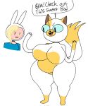 2024 adventure_time anthro anthro_focus belly big_breasts biped blue_sclera breasts cake_the_cat cartoon_network curvy_figure dialogue dipstick_tail domestic_cat duo english_text fangs featureless_breasts featureless_crotch felid feline felis female fionna_the_human full-length_portrait fur hi_res human itz_not_v looking_at_another mammal markings multicolored_body multicolored_fur nude open_mouth open_smile portrait simple_background slightly_chubby slightly_chubby_anthro slightly_chubby_female smile solo_focus speech_bubble standing tail tail_markings teeth text thick_thighs two_tone_body two_tone_fur white_background white_body white_fur wide_hips yellow_body yellow_fur