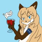  alcohol alternate_version_at_source anthro averi_(fiddleafox) beverage blue_eyes brown_body brown_fur canid canine censored container creative_censorship cup dipstick_tail drinking_glass female female_anthro fox fur gender_stupid glass glass_container glass_cup gloves_(marking) hair holding_object leg_markings looking_at_viewer mammal markings racism simple_background socks_(marking) solo tail tail_markings white_body white_fur wine wine_glass 