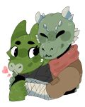 age_difference anthro brother_(lore) brother_and_sister_(lore) bust_portrait charrak_(golddrake) clothing duo female green_body green_scales hand_wraps head_spikes heart_symbol hi_res hug kana_(golddrake) kobold male portrait scales scarf sibling_(lore) sister_(lore) spikes spikes_(anatomy) unknown_artist wraps younger_female