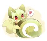  blush cake food green_fur heart no_humans pokemon pokemon_(creature) red_eyes solo speech_bubble spoken_heart sprigatito swiss_roll two-tone_fur yupo_0322 