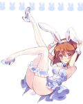  1girl animal_ears ass bare_shoulders blush breasts brown_eyes brown_hair embarrassed fake_animal_ears fake_tail frilled_thighhighs frills full_body hagiwara_yukiho high_heels idolmaster idolmaster_(classic) looking_at_viewer medium_breasts playboy_bunny rabbit_ears rabbit_tail sketch solo tail thighhighs white_thighhighs wrist_cuffs yukiwo 