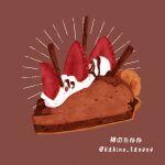  brown_background cake cake_slice chocolate chocolate_cake cream food food_focus fruit kakino_tanene no_humans original strawberry twitter_username 