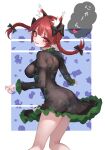  1girl absurdres animal_ear_fluff animal_ears ass black_dress braid breasts cat_ears dress fang feet_out_of_frame fingernails frilled_dress frills highres kaenbyou_rin kneepits large_breasts long_hair nail_polish open_mouth pointy_ears red_eyes red_hair red_nails smile solo sugar_you touhou twin_braids 