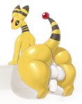 1_toe 2024 ampharos anthro anus atherol backsack balls bedroom_eyes belly big_balls big_butt black_eyelids black_stripes butt butt_focus digital_media_(artwork) featureless_hands gem generation_2_pokemon genitals glans glistening glistening_balls glistening_butt glistening_genitalia glistening_thighs half-closed_eyes head_gem hi_res leaning leaning_forward leaning_on_object looking_at_viewer looking_back looking_back_at_viewer male markings multicolored_body multicolored_ears narrowed_eyes nintendo nude penis perineum pink_anus pink_glans pokemon pokemon_(species) presenting presenting_balls presenting_hindquarters raised_tail rear_view seductive simple_background slightly_chubby smile solo striped_ears striped_markings striped_neck striped_tail stripes tail tail_gem tail_markings thick_thighs two_tone_body two_tone_ears two_tone_neck two_tone_tail white_background white_balls white_belly white_penis white_perineum wide_hips yellow_body