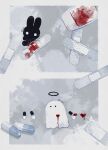  bandages bandaid black_eyes black_halo black_rabbit_(animal) blood blood_on_bandages ghost halo heart highres li04r melting_heart no_humans original pill rabbit tagme twitter_username watermark white_eyes 