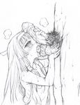  1girl bangs blunt_bangs caressing_testicles chaotic-unknown graphite_(medium) greyscale hetero kannagi monochrome nagi oral penis penis_on_face solo_focus sucking_testicles testicles traditional_media 