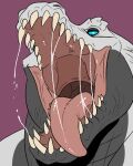  absurd_res anthro bodily_fluids bust_portrait crocodilian front_view glistening glistening_eyes glistening_tongue grey_body grey_scales hi_res imperatorcaesar male mouth_shot open_mouth portrait purple_background red_tongue reptile saliva saliva_string scales scalie sharp_teeth simple_background solo teeth tongue tongue_out white_body white_scales 