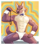 anthro bow_tie brown_body brown_fur bulge canid canine canis clothed clothing collar dreamworks fur hi_res jrjresq leash leash_pull leashed_male looking_at_viewer male mammal mr._wolf_(the_bad_guys) multicolored_body multicolored_fur muscular muscular_anthro muscular_male simple_background smile solo tan_body tan_fur the_bad_guys two_tone_body two_tone_fur underwear wolf 