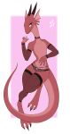  2021 3_toes anthro bedroom_eyes claws clothed clothing feet female fishnet fishnet_armwear fishnet_legwear flat_chested full-length_portrait hi_res kobold legwear lingerie looking_at_viewer muldi_(muldithekobold) narrowed_eyes pink_body portrait purple_eyes scalie seductive solo toe_claws toes topless topless_anthro topless_female w4g4 